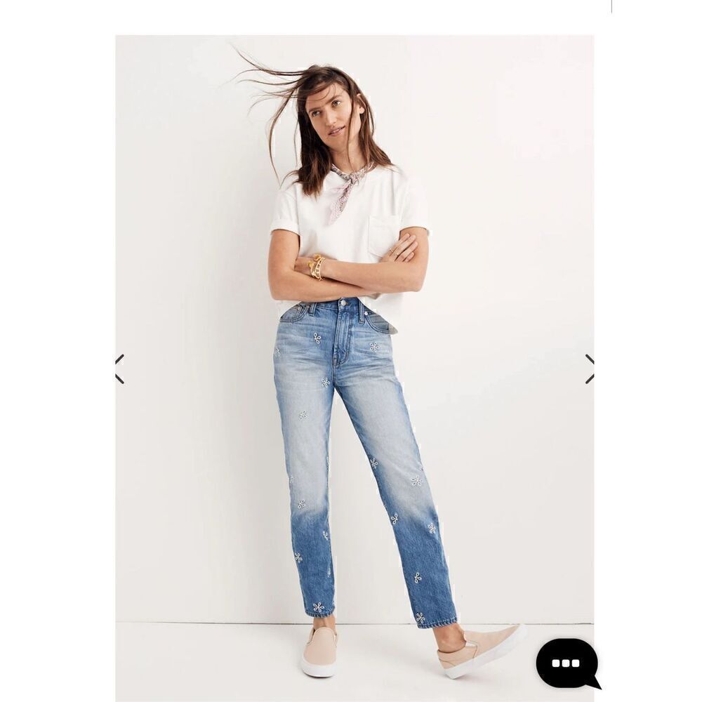 Madewell 0 the perfect Summer Jeans Daisy embroidery edition 24 mom jeans